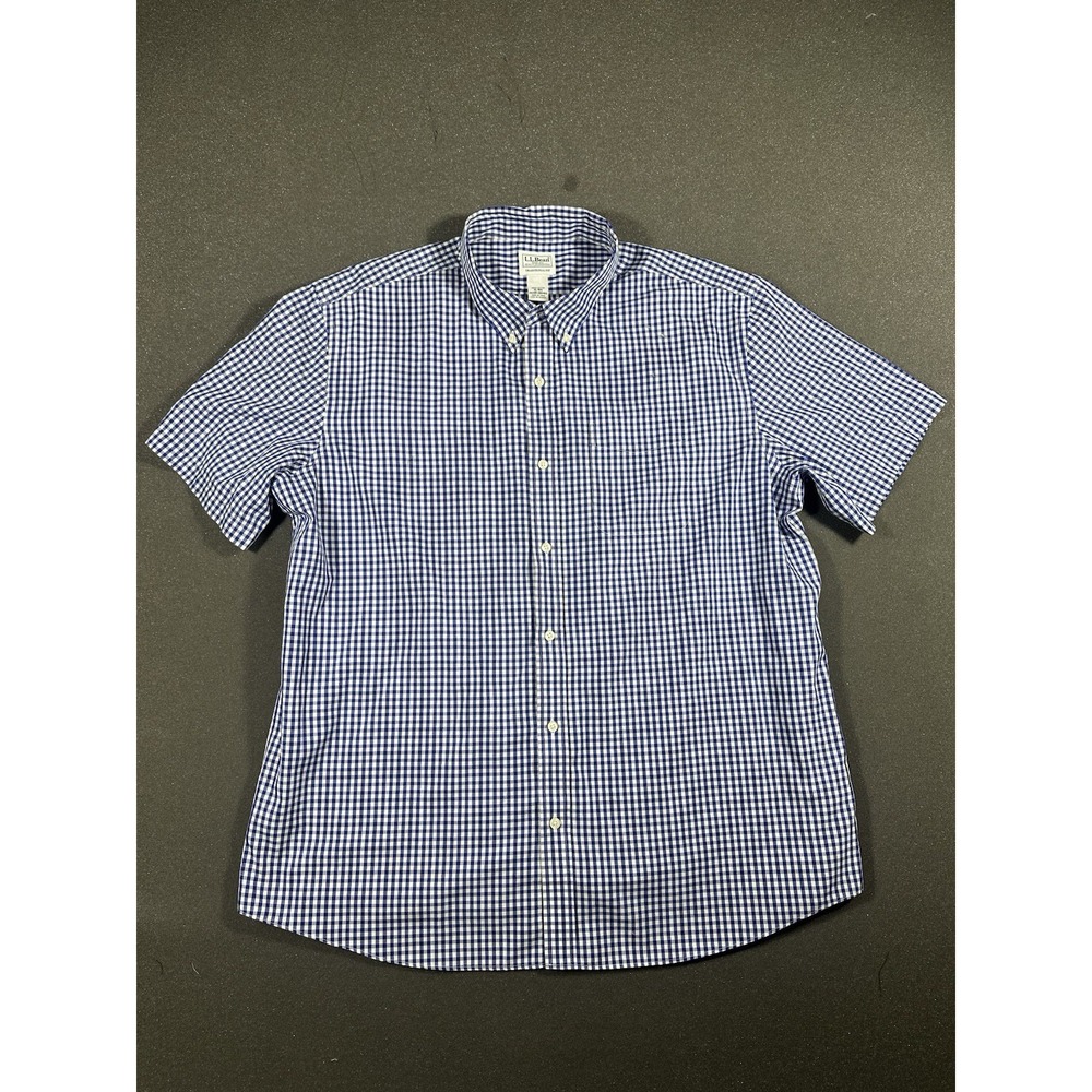LL Bean Men's Blue Checkered Short Sleeve Button Down Traditional Fit XL-Reg
